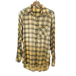 Free People One Grunge Ombré Plaid Top - Yellow Multi - Medium